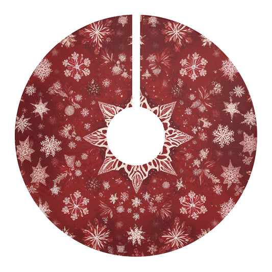 Elegant Red Snowflake Christmas Tree Skirt – Festive Holiday Decor