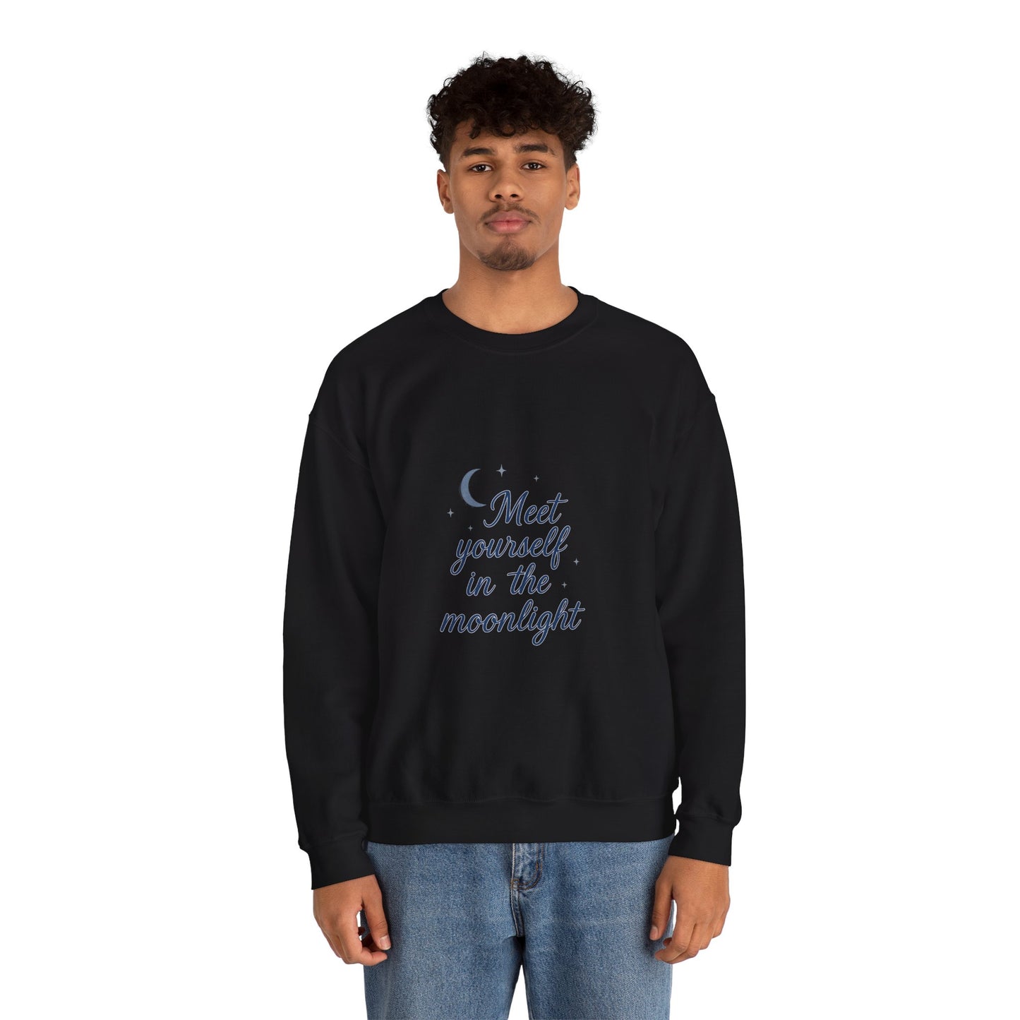 Meet Yourself in the Moonlight – Self-Reflection Quote Sweatshirt (Unisex)
