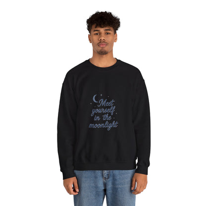 Meet Yourself in the Moonlight – Self-Reflection Quote Sweatshirt (Unisex)