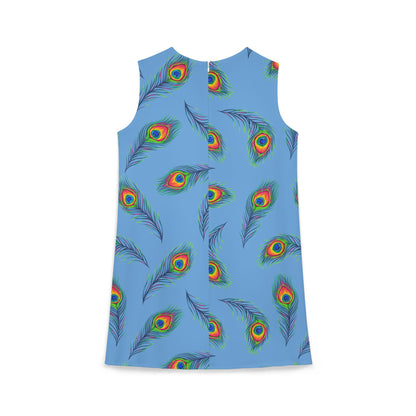 Sleeveless Dress - Blue Peacock Print