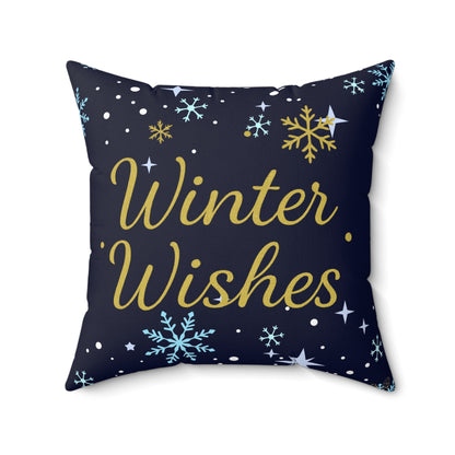 Winter Wishes Throw Pillow – Navy & Gold Christmas Cushion for Cozy Holiday Decor