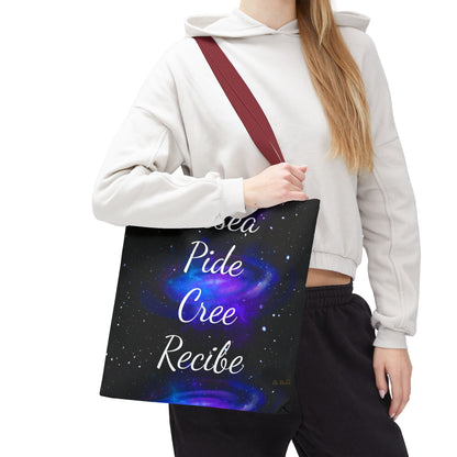 Desea Pide Cree Recibe Tote Bag – Bolsa Cósmica de Afirmaciones Espirituales por Druvs