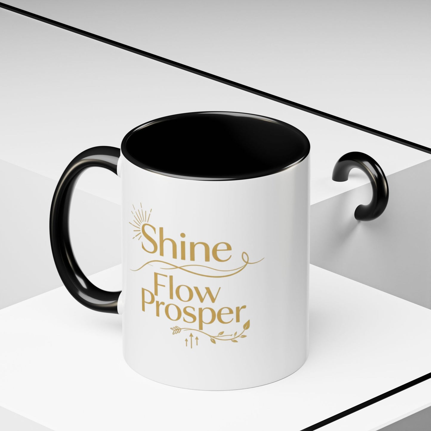 Shine, Flow, Prosper Luxe Mug – Gold Affirmation Ceramic Cup by Druvs