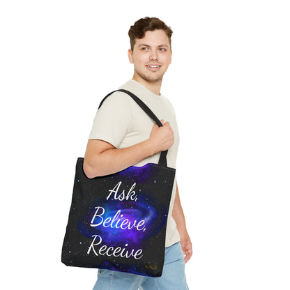 Ask Believe Receive Tote Bag – Manifestation Galaxy Shopper by Druvs