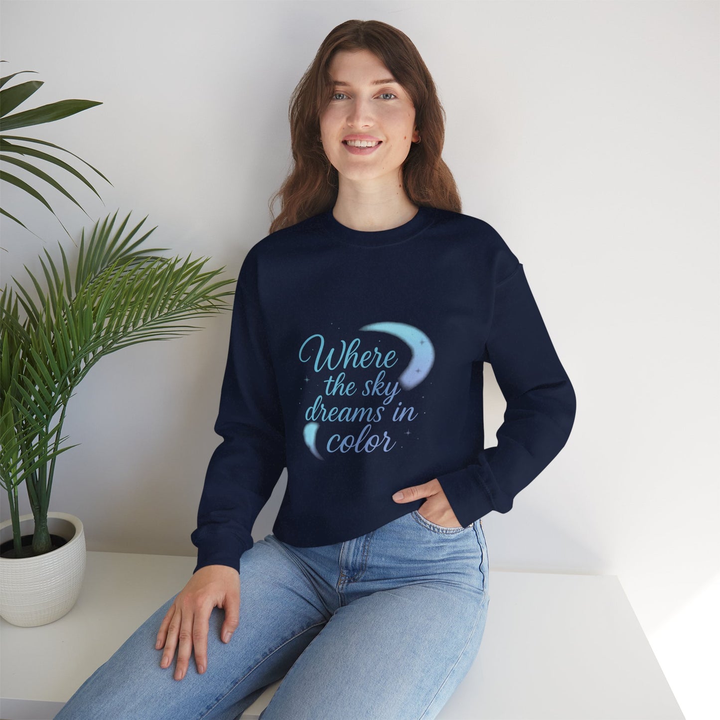 Where the Sky Dreams in Color – Celestial Moon Sweatshirt (Unisex, Multicolor Print)