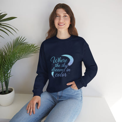 Where the Sky Dreams in Color – Celestial Moon Sweatshirt (Unisex, Multicolor Print)