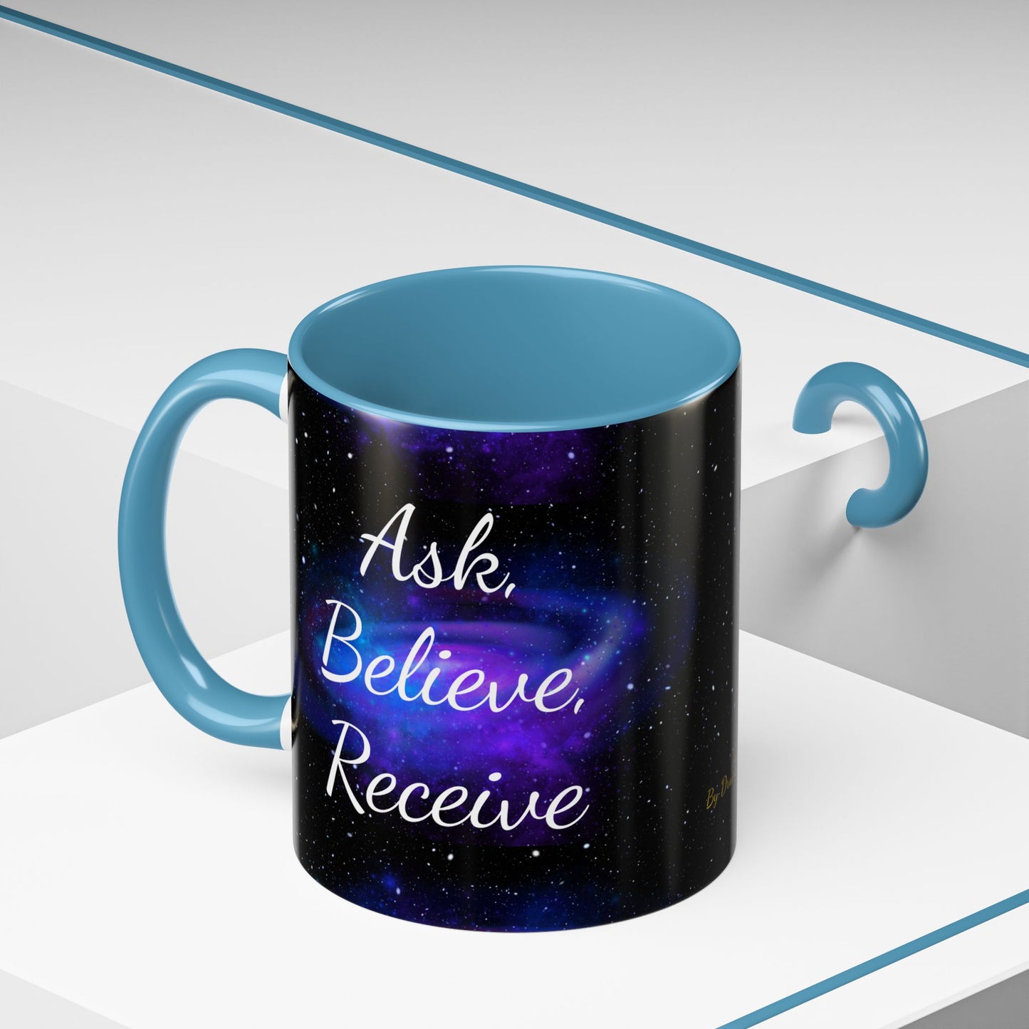 Ask. Believe. Receive. Two-Tone Mug – Cosmic Affirmation Coffee Cup