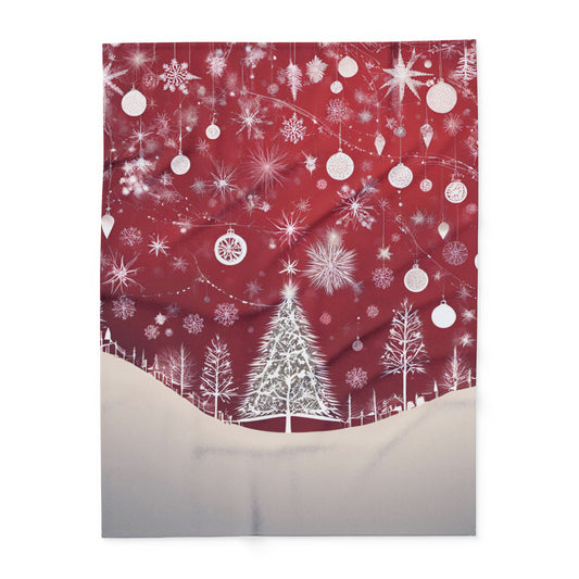 Fleece Red Blanket Christmas Tree Snowflake Pattern