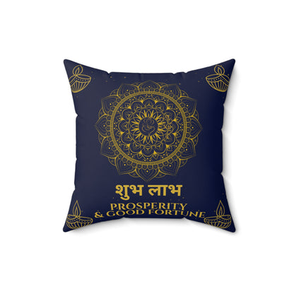 Shubh Labh Diwali Cushion – Prosperity & Good Fortune in Royal Blue by Druvs
