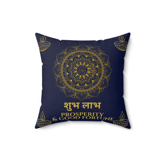 Shubh Labh Diwali Cushion – Prosperity & Good Fortune in Royal Blue by Druvs