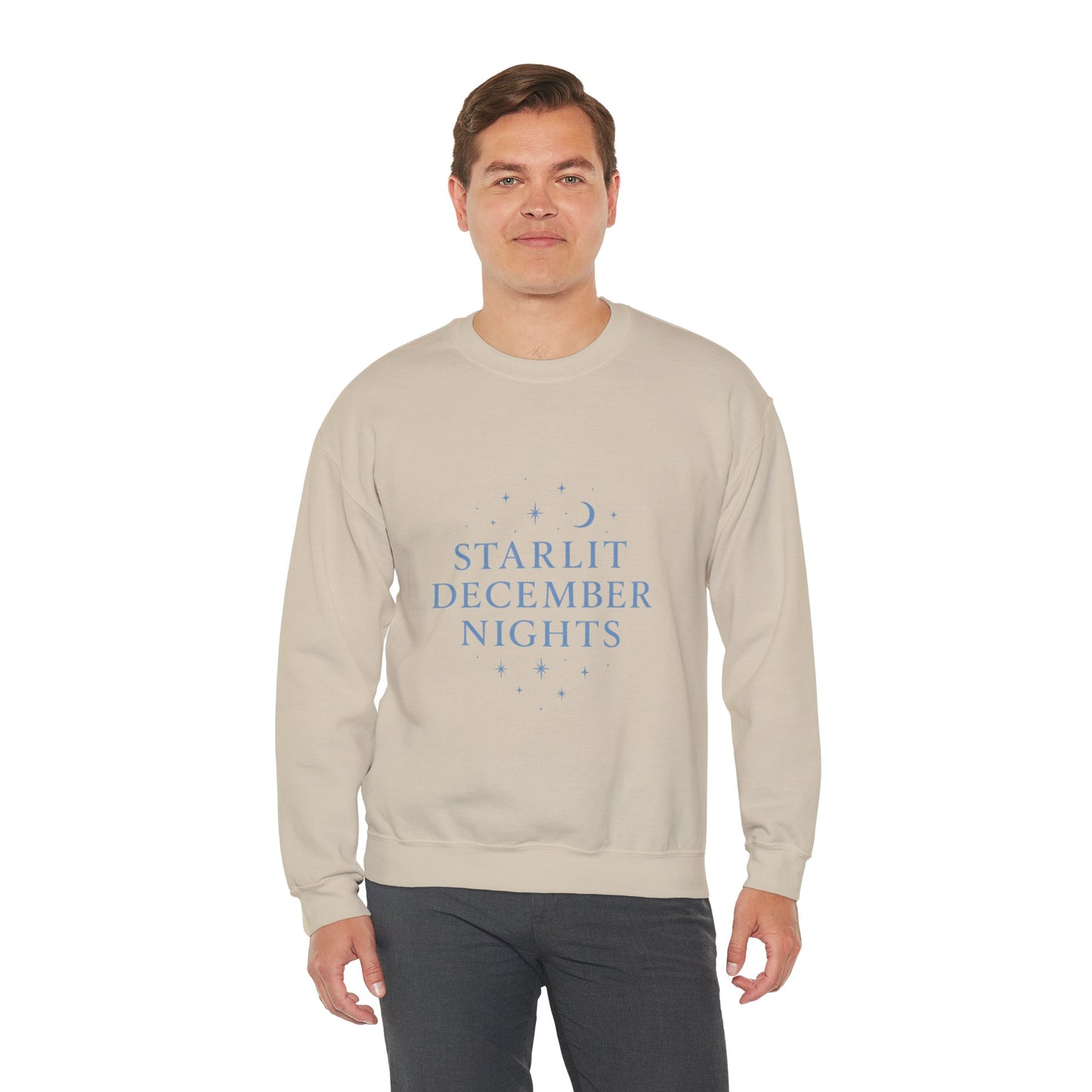Starlit December Nights – Forest Green Winter Sweatshirt | Cozy Celestial Edition