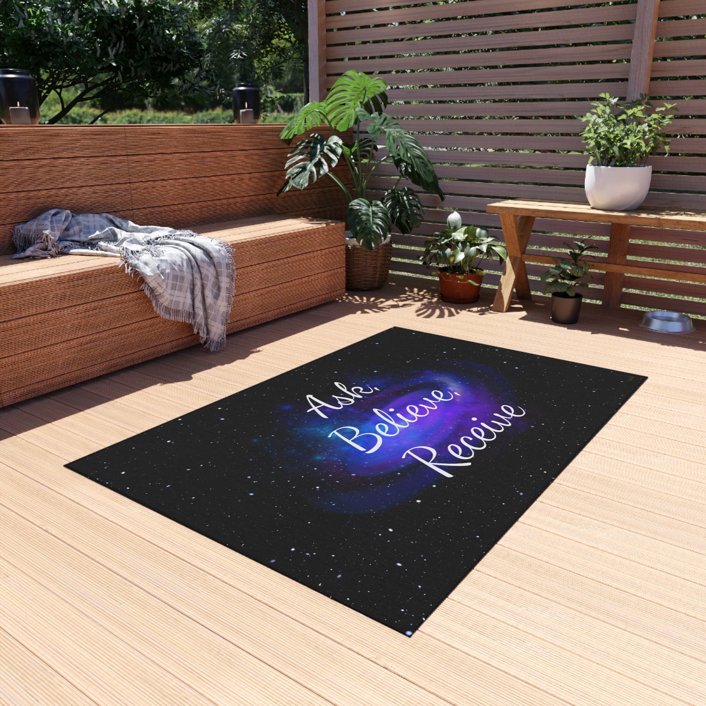 Indoor/Outdoor Rug - Ask Believe Receive Rug, Home Decor