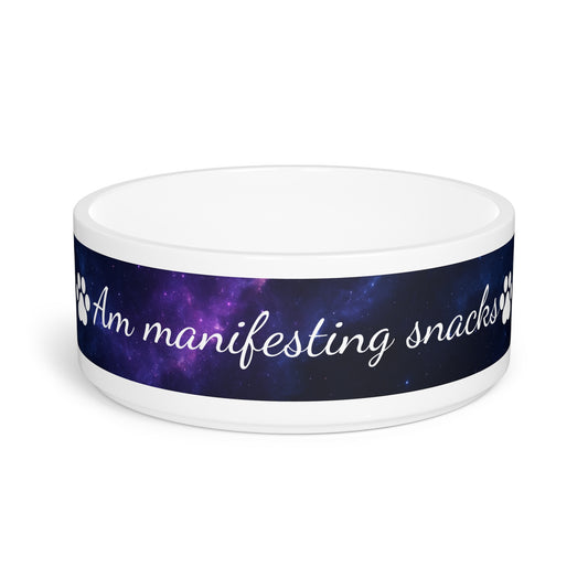 “Am Manifesting Snacks” Pet Bowl – Cosmic Edition