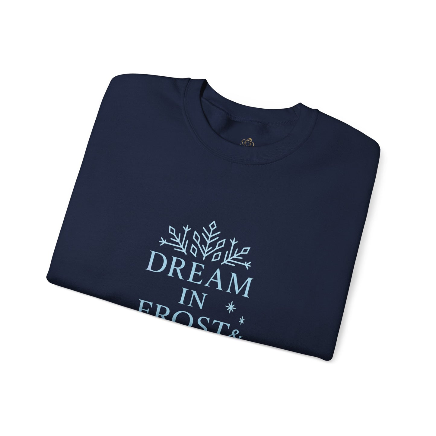 Dream in Frost & Light – Navy Winter Affirmation Sweatshirt | Cozy Snowflake Edition