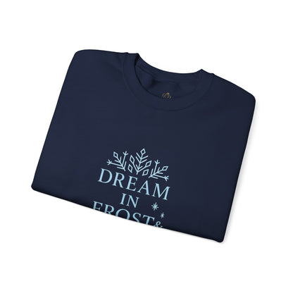 Dream in Frost & Light – Navy Winter Affirmation Sweatshirt | Cozy Snowflake Edition