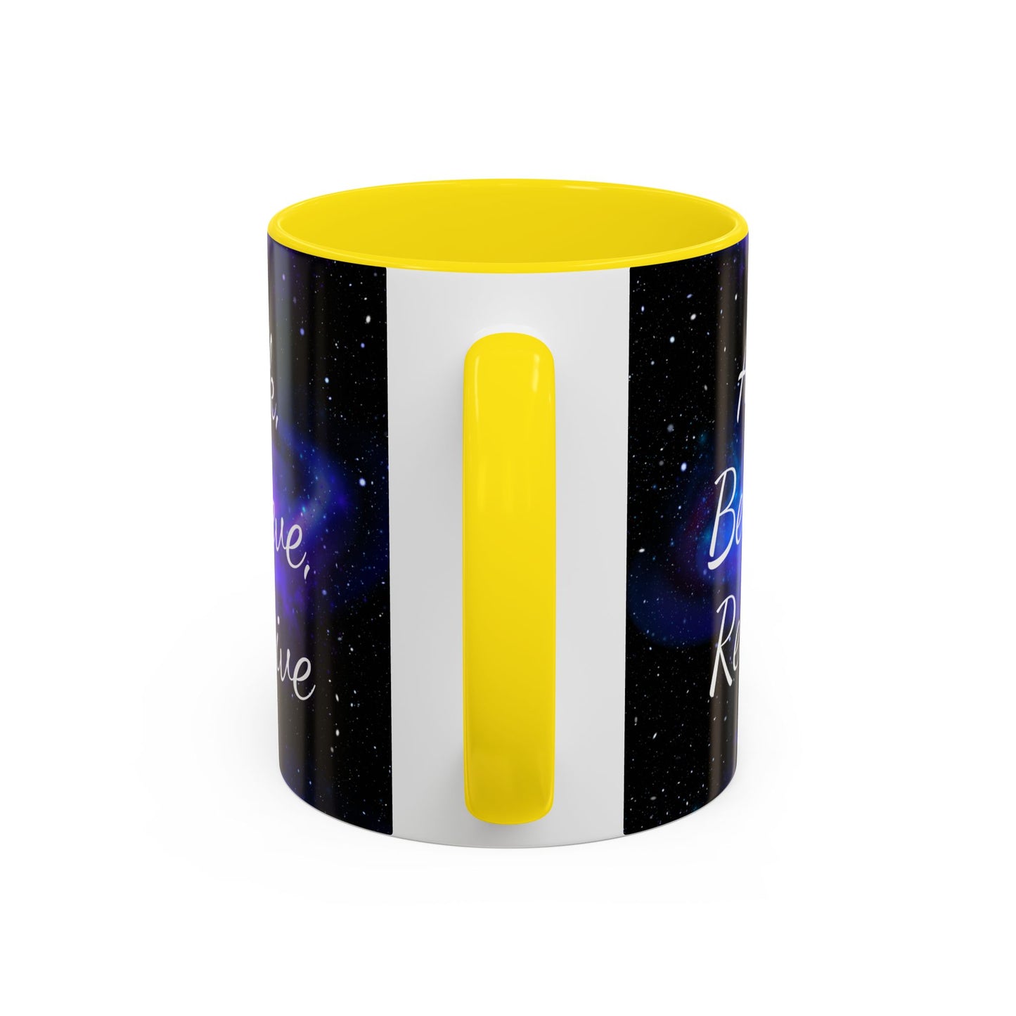 Ask. Believe. Receive. Two-Tone Mug – Cosmic Affirmation Coffee Cup