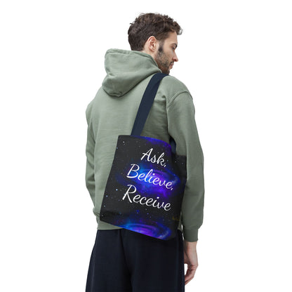 Ask Believe Receive Tote Bag – Manifestation Galaxy Shopper by Druvs