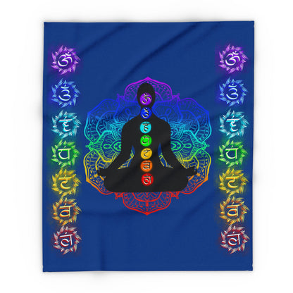 Chakra Meditation Fleece Blanket – Rainbow Energy Silhouette on Mandala | Druvs
