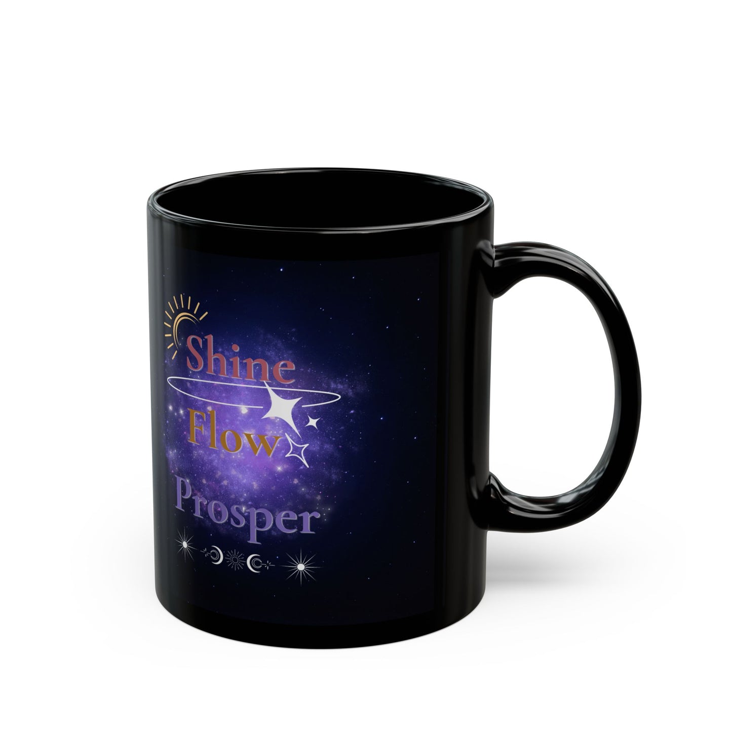 Shine Flow Prosper Mug – Cosmic Manifestation Black Edition | By Druvs