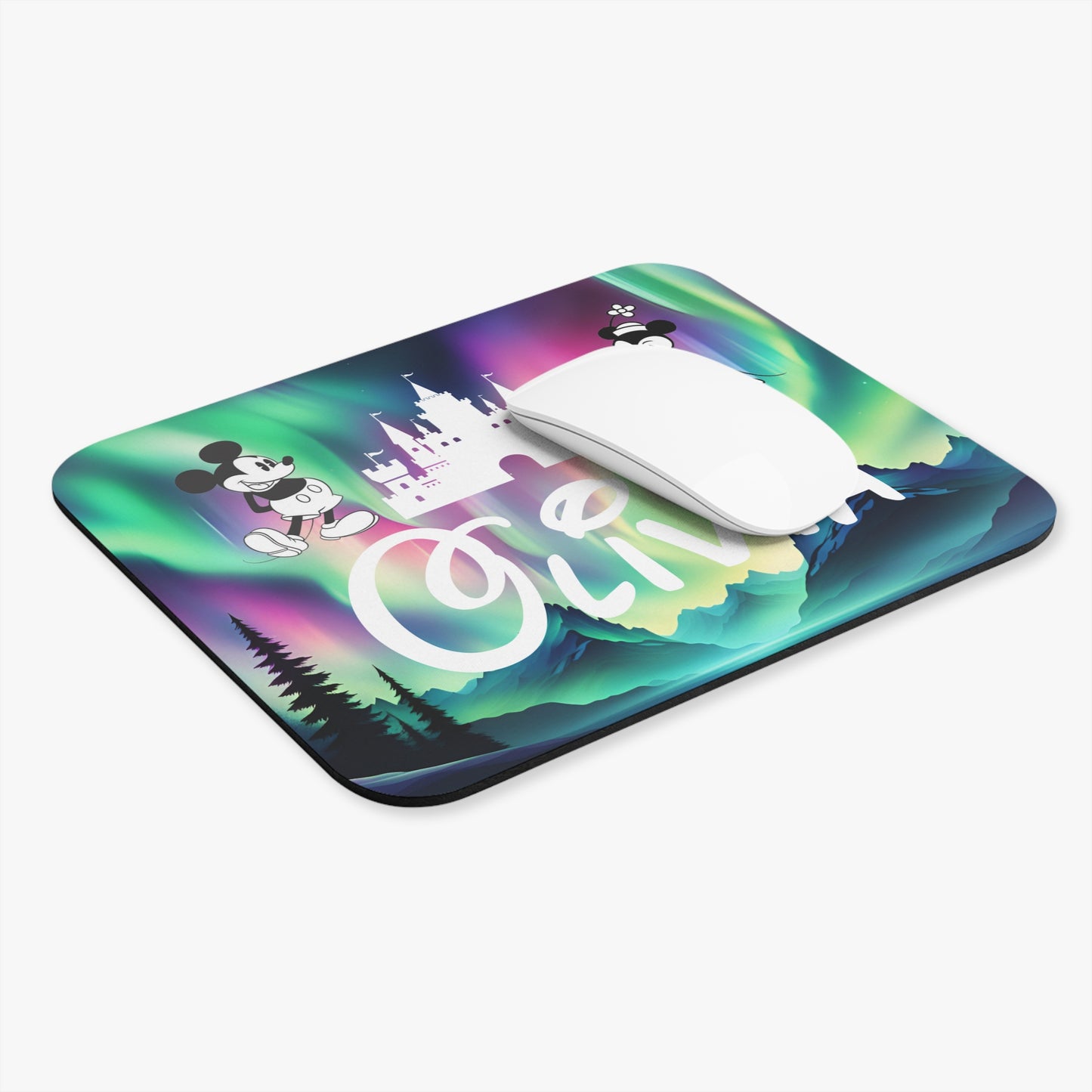 Personalized Disney-Inspired Mousepad – Name with Castle & Aurora Lights