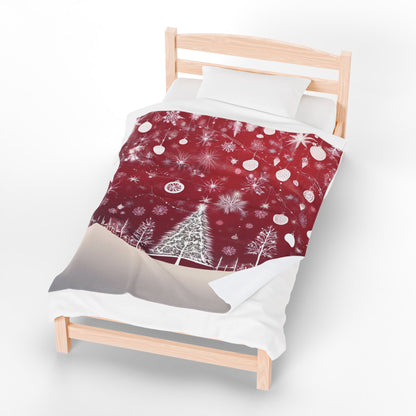 Velveteen Christmas Snowflake Blanket – Red & White Cozy Holiday Throw