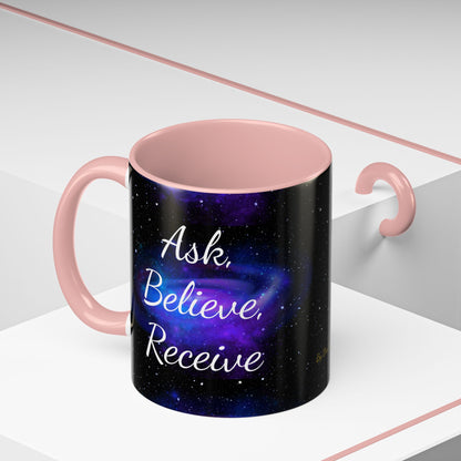 Ask. Believe. Receive. Two-Tone Mug – Cosmic Affirmation Coffee Cup