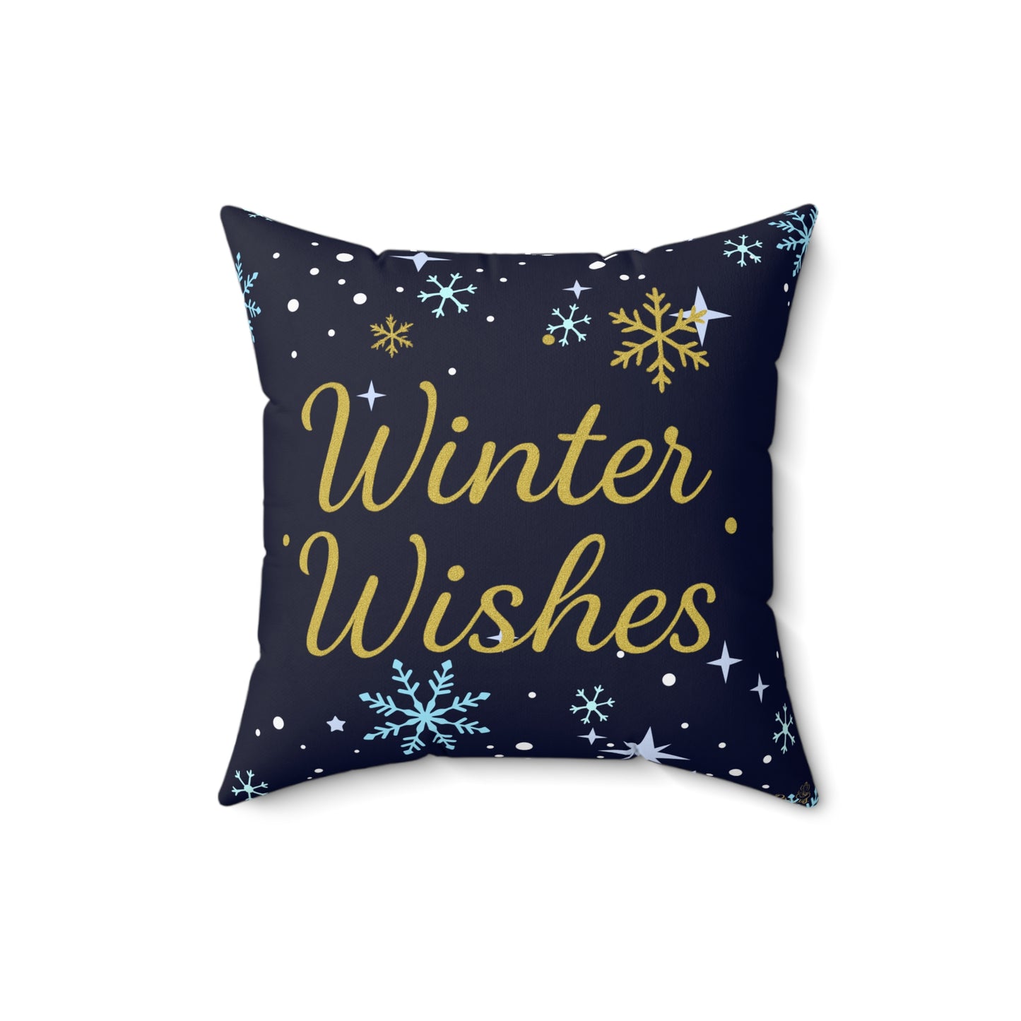 Winter Wishes Throw Pillow – Navy & Gold Christmas Cushion for Cozy Holiday Decor