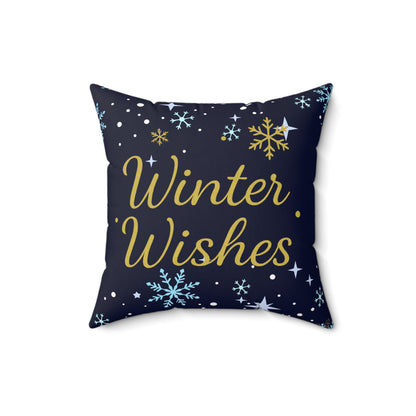 Winter Wishes Throw Pillow – Navy & Gold Christmas Cushion for Cozy Holiday Decor