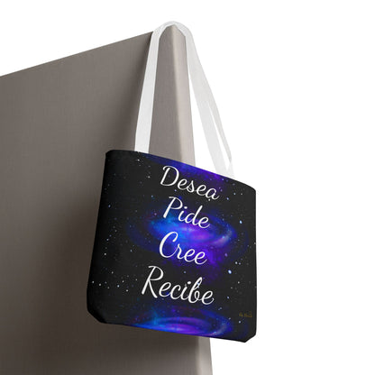Desea Pide Cree Recibe Tote Bag – Bolsa Cósmica de Afirmaciones Espirituales por Druvs