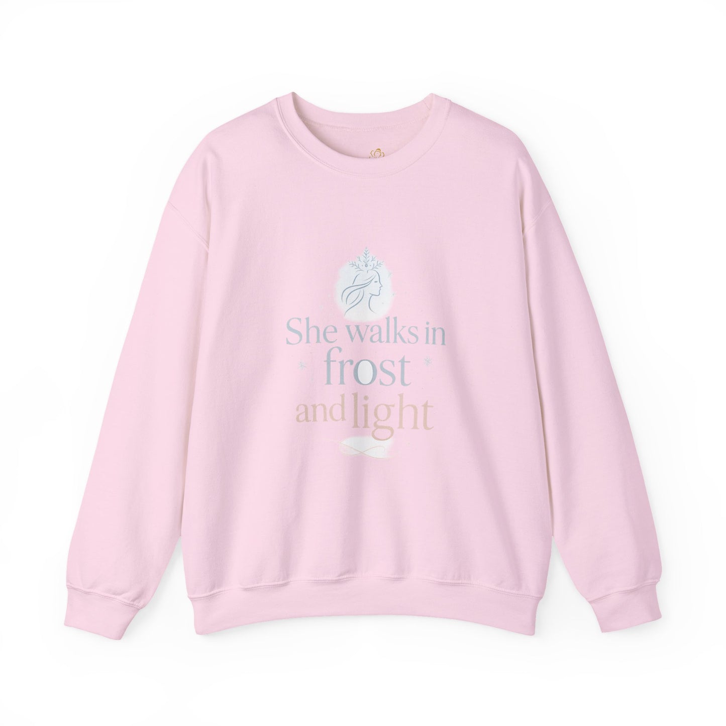 She Walks in Frost and Light – Elegant Winter Goddess Sweatshirt