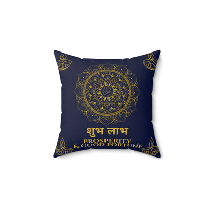 Shubh Labh Diwali Cushion – Prosperity & Good Fortune in Royal Blue by Druvs