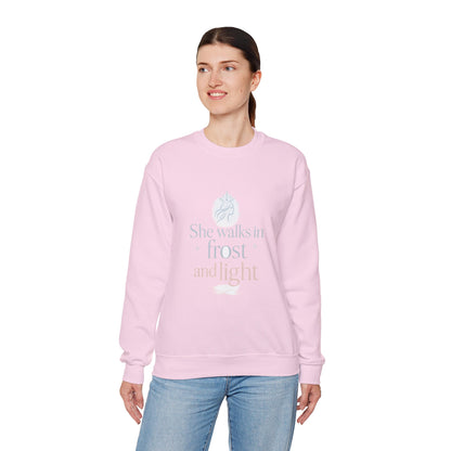She Walks in Frost and Light – Elegant Winter Goddess Sweatshirt