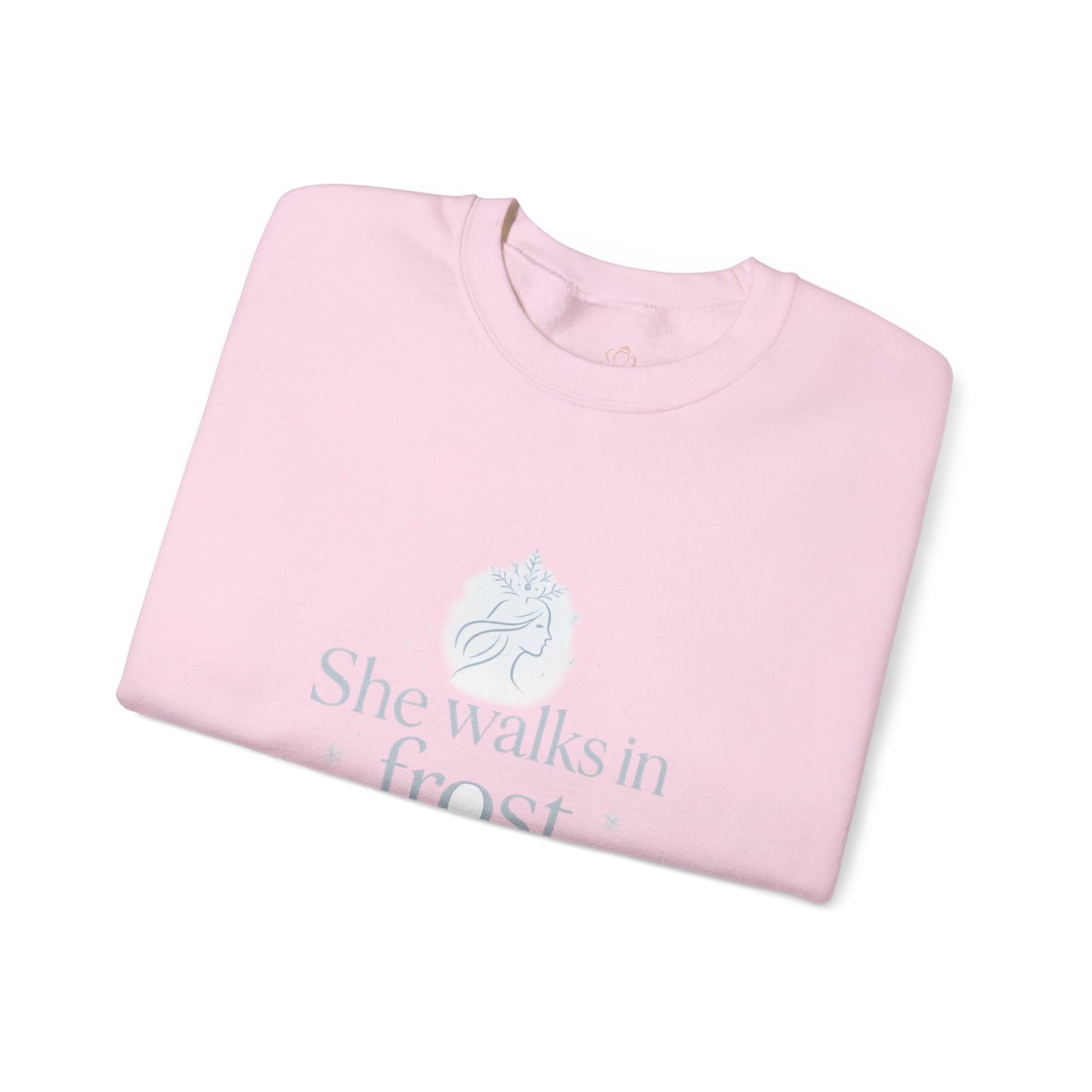 She Walks in Frost and Light – Elegant Winter Goddess Sweatshirt