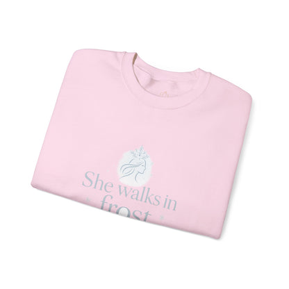She Walks in Frost and Light – Elegant Winter Goddess Sweatshirt
