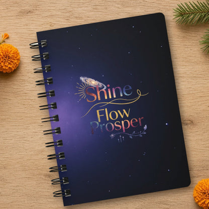 Shine Flow Prosper cosmic spiral journal close-up showing the design detail