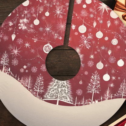 Close-up of the Red Christmas Village Christmas tree skirt design