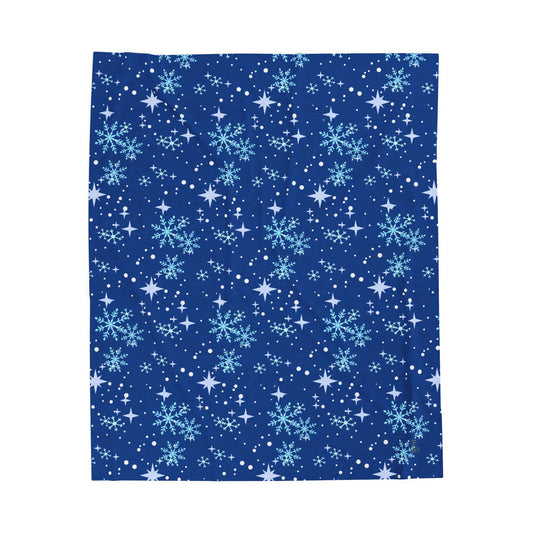 Winter Soft Blanket - Star Snowflake Blue Background Pattern
