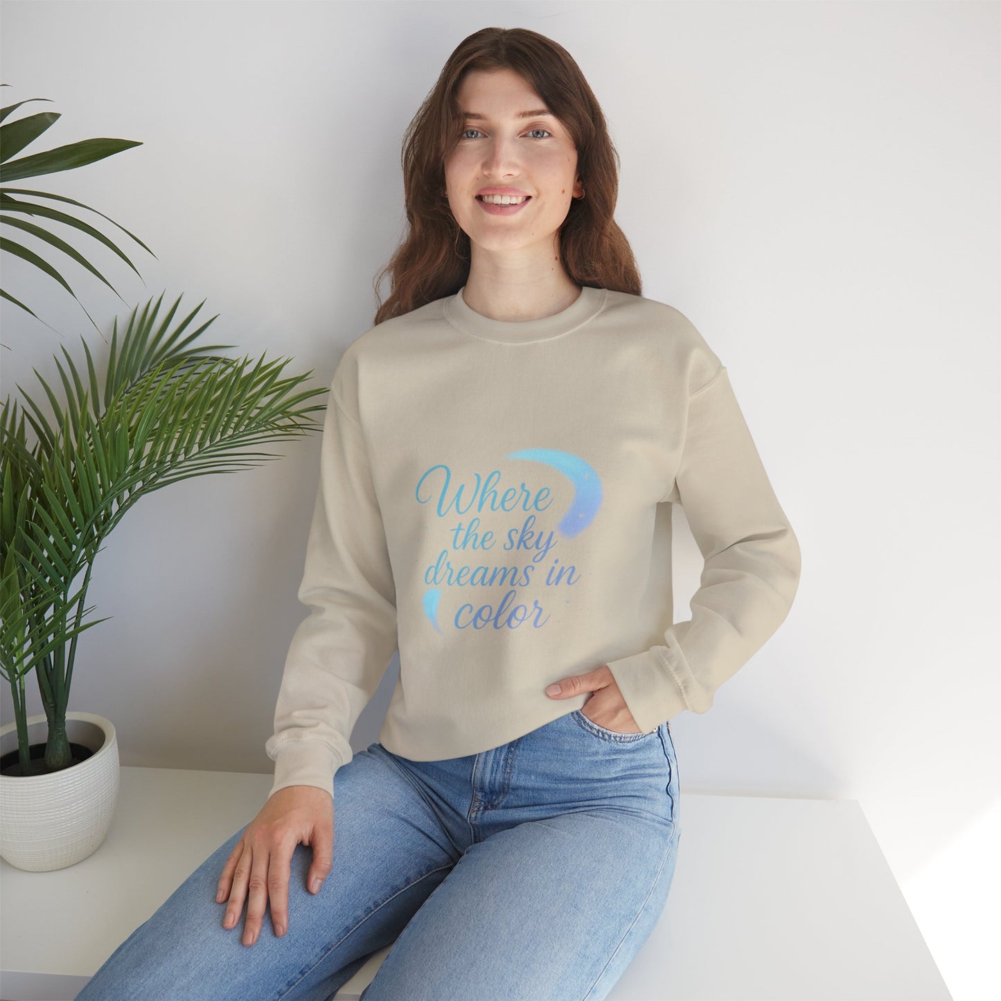 Where the Sky Dreams in Color – Celestial Moon Sweatshirt (Unisex, Multicolor Print)