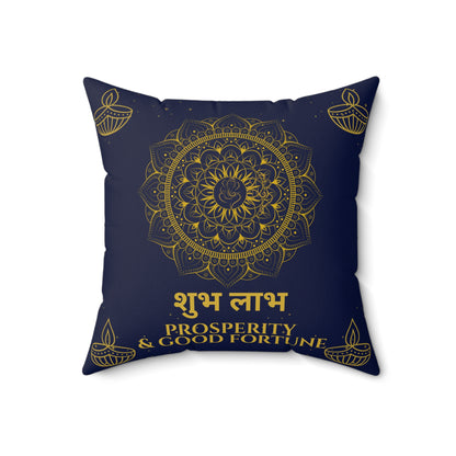 Shubh Labh Diwali Cushion – Prosperity & Good Fortune in Royal Blue by Druvs