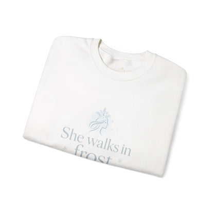 She Walks in Frost and Light – Elegant Winter Goddess Sweatshirt