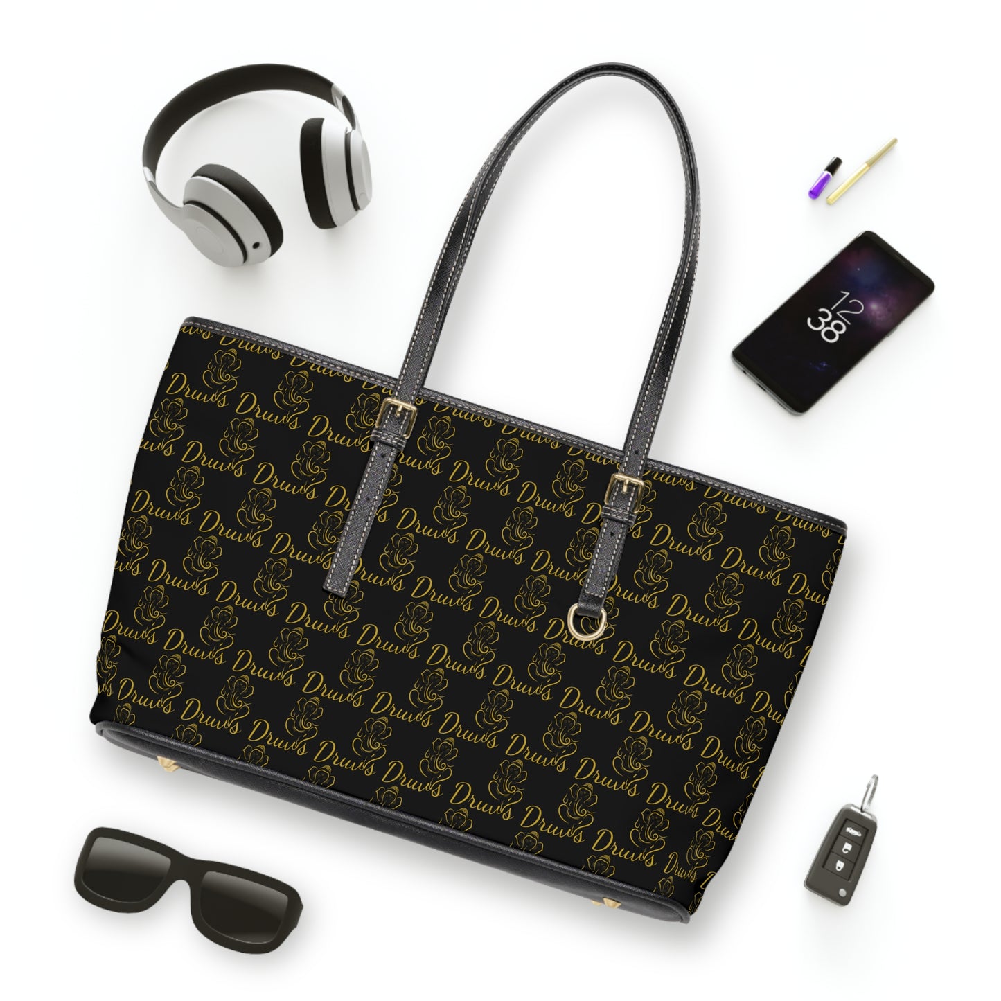 Shoulder Bag - Black Leather with Druvs Monogram