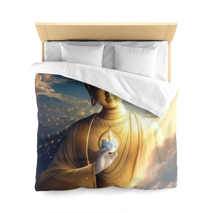 Golden Buddha in the Clouds Duvet Cover – Divine Serenity Bedding by Druvs (All Sizes, Ships Worldwide)