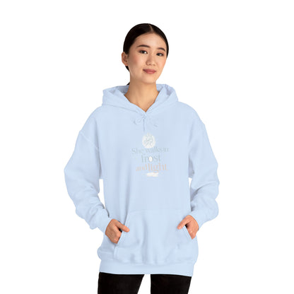 She Walks in Frost and Light – Winter Goddess Hoodie