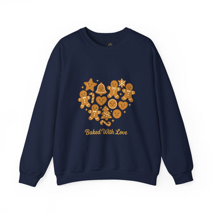 “Baked With Love” Gingerbread Cookie Sweatshirt – Holiday Unisex Cozy Pullover