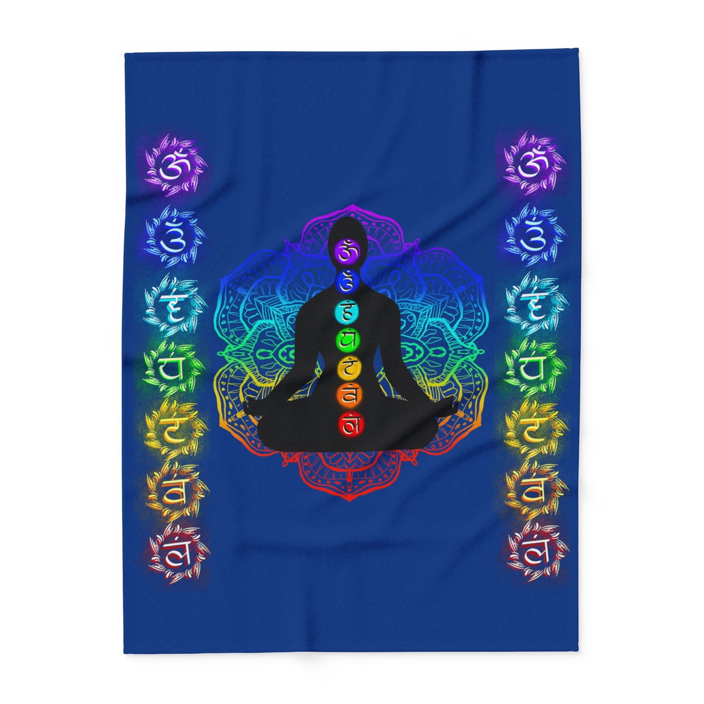 Chakra Meditation Fleece Blanket – Rainbow Energy Silhouette on Mandala | Druvs