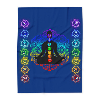 Chakra Meditation Fleece Blanket – Rainbow Energy Silhouette on Mandala | Druvs