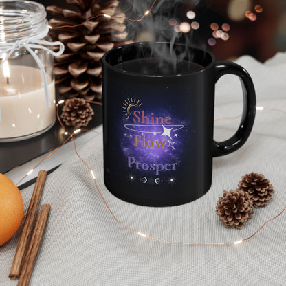 Shine Flow Prosper Mug – Cosmic Manifestation Black Edition | By Druvs