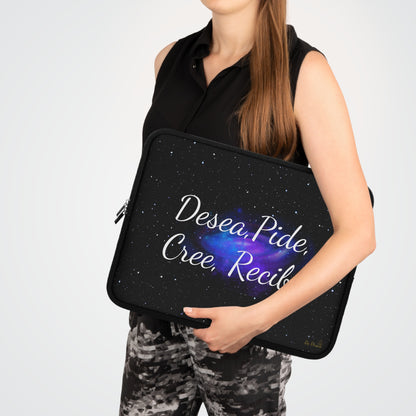 “Desea, Pide, Cree, Recibe” Laptop Sleeve – Galaxy Manifestation Case by Druvs (Multiple Sizes)
