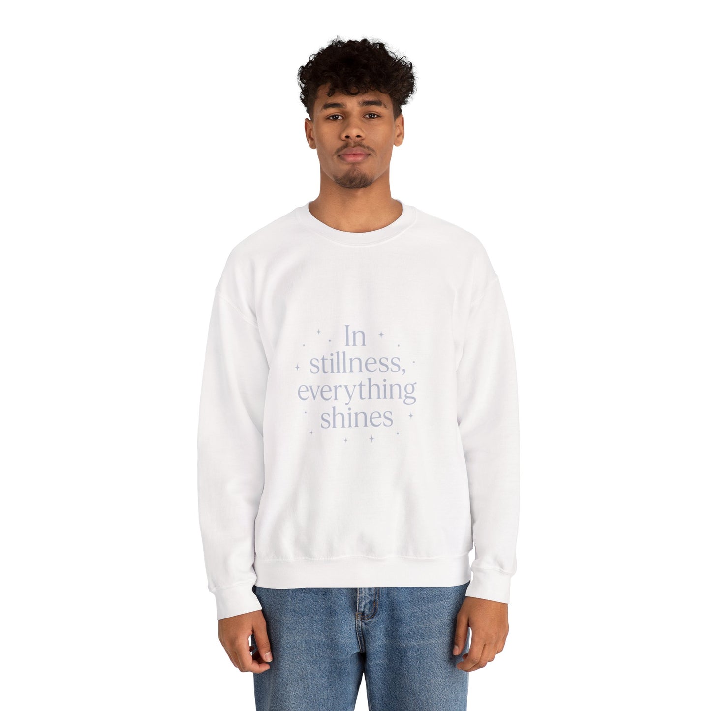In Stillness, Everything Shines – Minimalist Winter Quote Sweatshirt