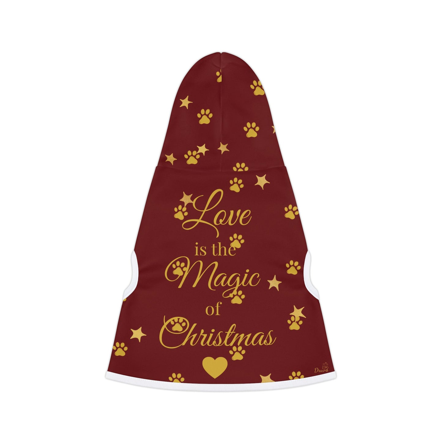 Love is the Magic of Christmas – Festive Pet Hoodie with Paws & Stars Print
